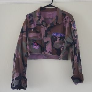 Reconstructed Pink Cropped Camo Jacket